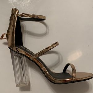 Rose Gold Clear Block Heels NWOT